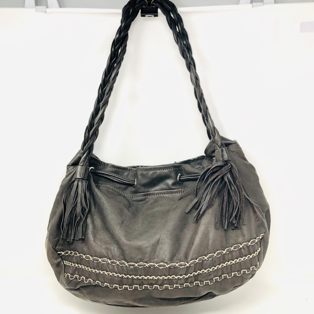 NICOLI slate grey leather hobo, made in Italy